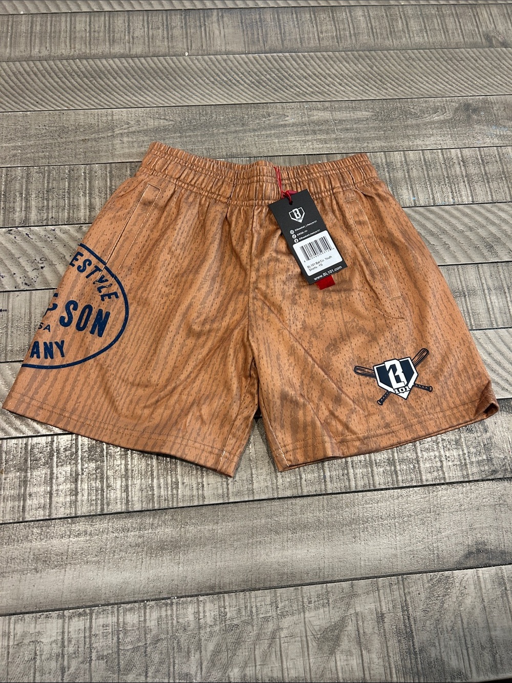 Kids' Tan Casual Athletic Shorts with Logo Patch